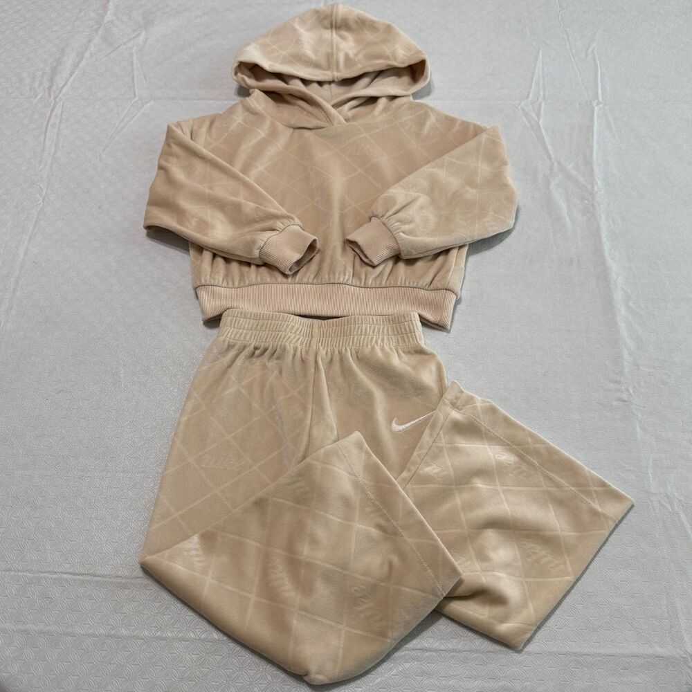 Nike Toddler Girls Velour Hoodie & Wide Leg Pants Set Beige - Size 3T